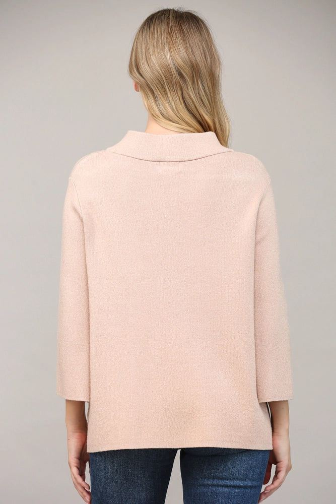 Rose Gold Glitter Front Pocket Mock Neck Sweater