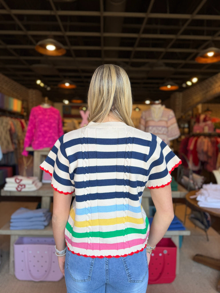 Short Sleeve Striped Knit Top
