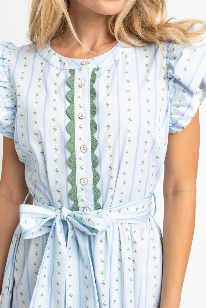 Floral Stripe Ric Rac Trim Maxi Dress