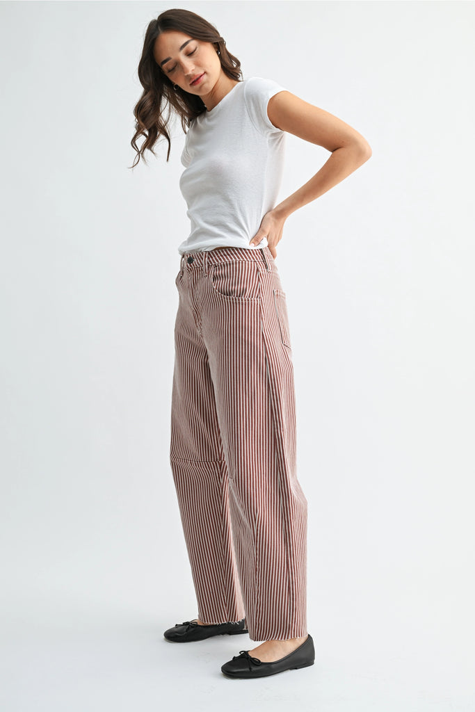 Stripe Barrel Jean w/ Seams