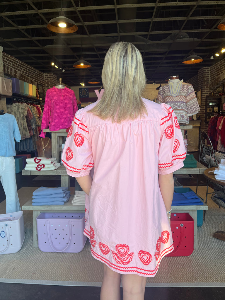 Heart Embroidery Mini Dress Pink & Red