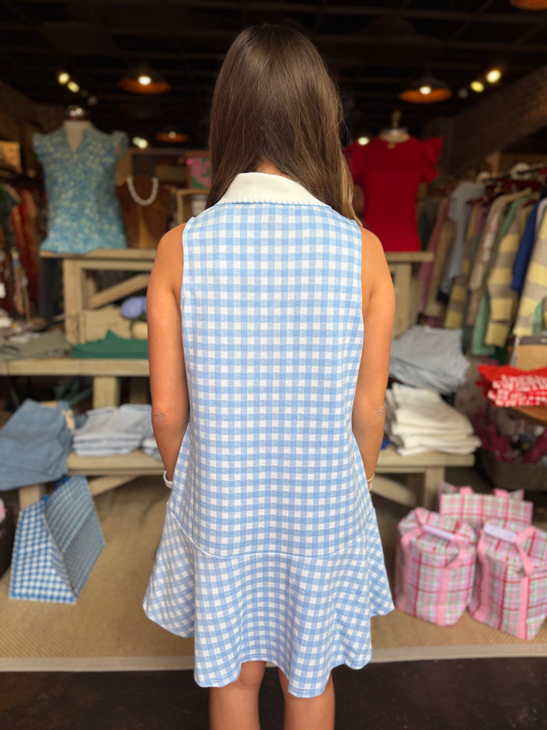 Baby Blue Gingham Knit Mini Dress