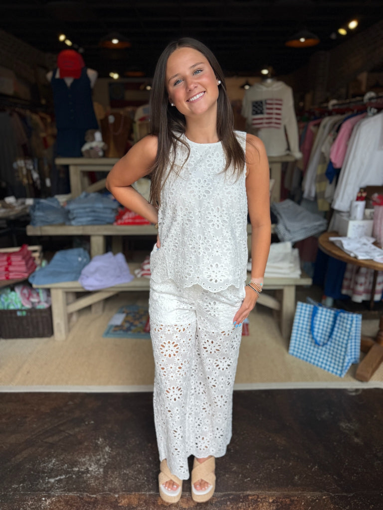 White Floral Eyelet Top
