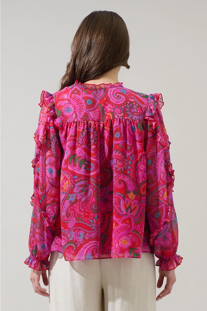 Anais Floral Raj Ruffle Balloon Sleeve Top