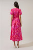 Prissa Ikat Brenty Smocked Midi Dress Magenta