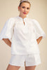 China Collar V-Neck Bubble Sleeve Poplin Top