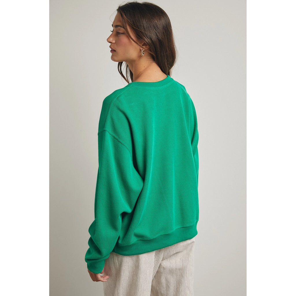 "Tee Time" Long Sleeve Knit Top Green