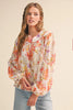 Cream Multi Floral Balloon Sleeve Top