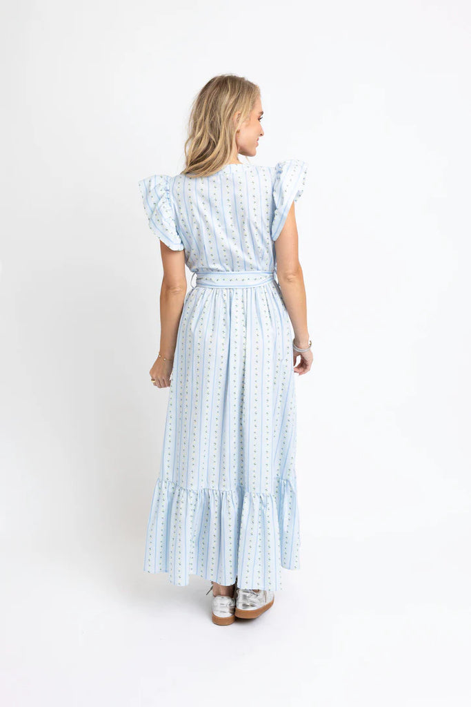 Floral Stripe Ric Rac Trim Maxi Dress