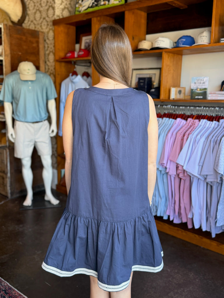 Navy Embroidered Mini Dress