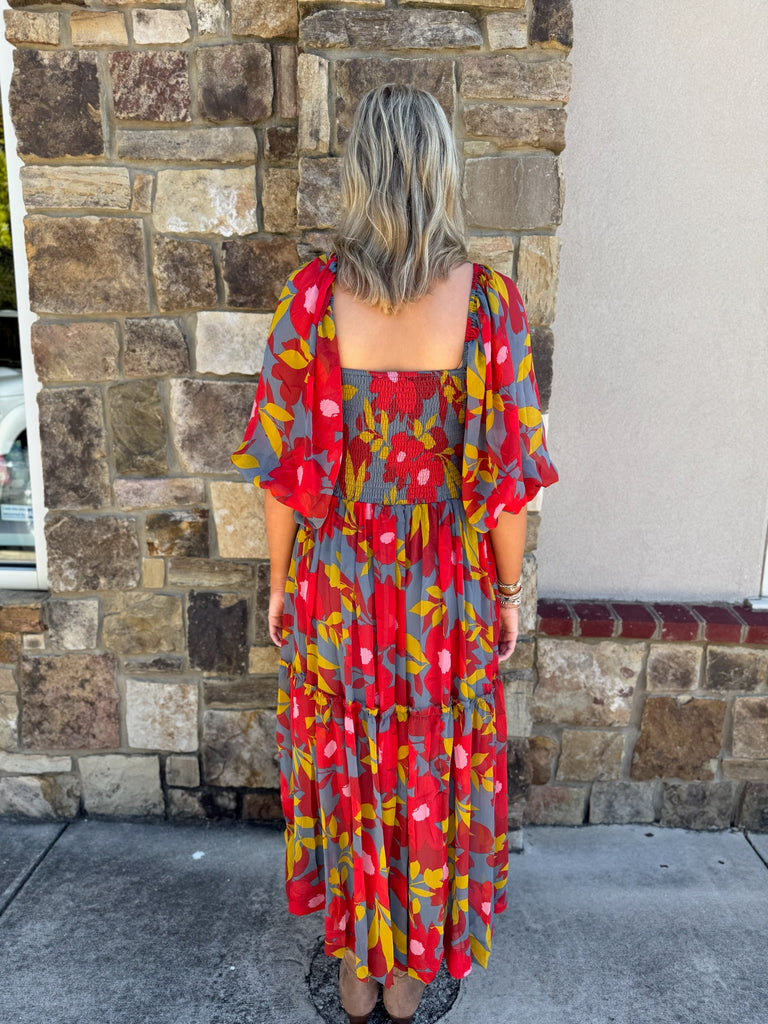 FINAL SALE - Floral Chiffon Smock Tier Maxi Dress