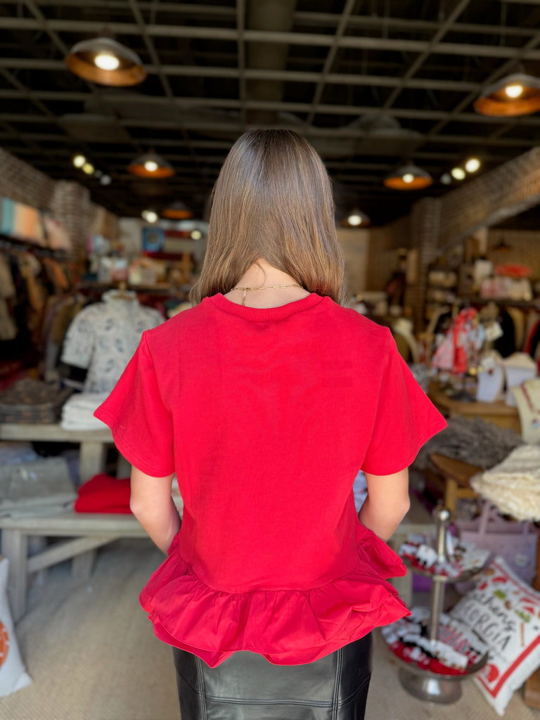 FINAL SALE - Deep Red Contrast Pintuck Knit Top