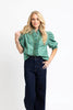 FINAL SALE - Green Floral Ditzy Stripe Ruffle Top