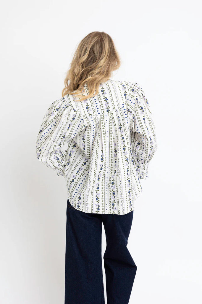 FINAL SALE - Olive French Floral Button Up Puff Sleeve Top