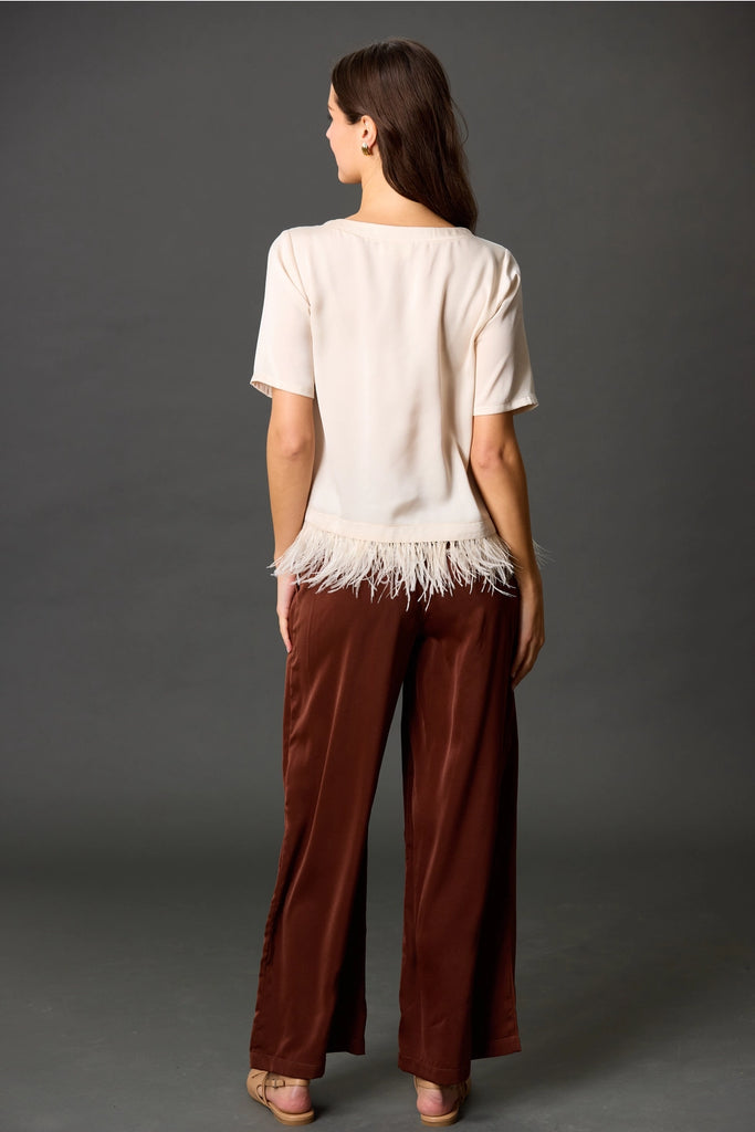 FINAL SALE - Satin Feather Trim Top