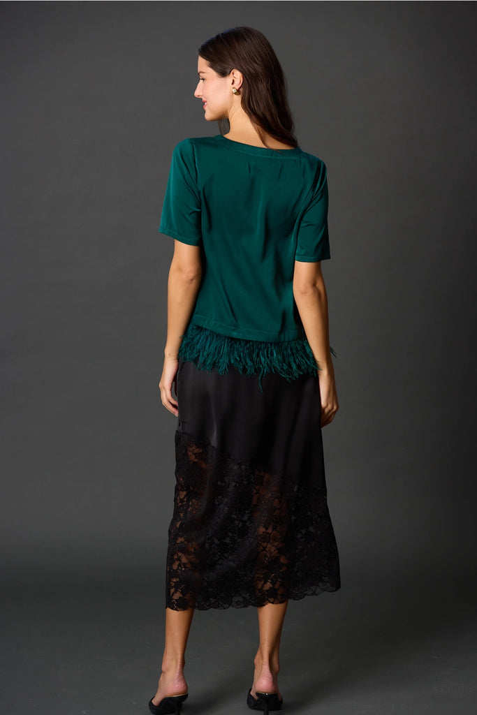 FINAL SALE - Satin Feather Trim Top