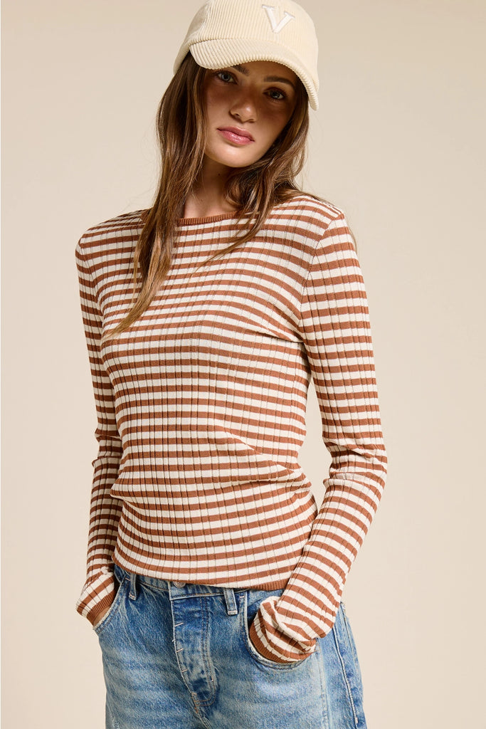 FINAL SALE - Ribbed Knit Striped Long Sleeve Top