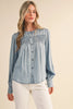 FINAL SALE - Chambray Denim Pintuck Detail Top