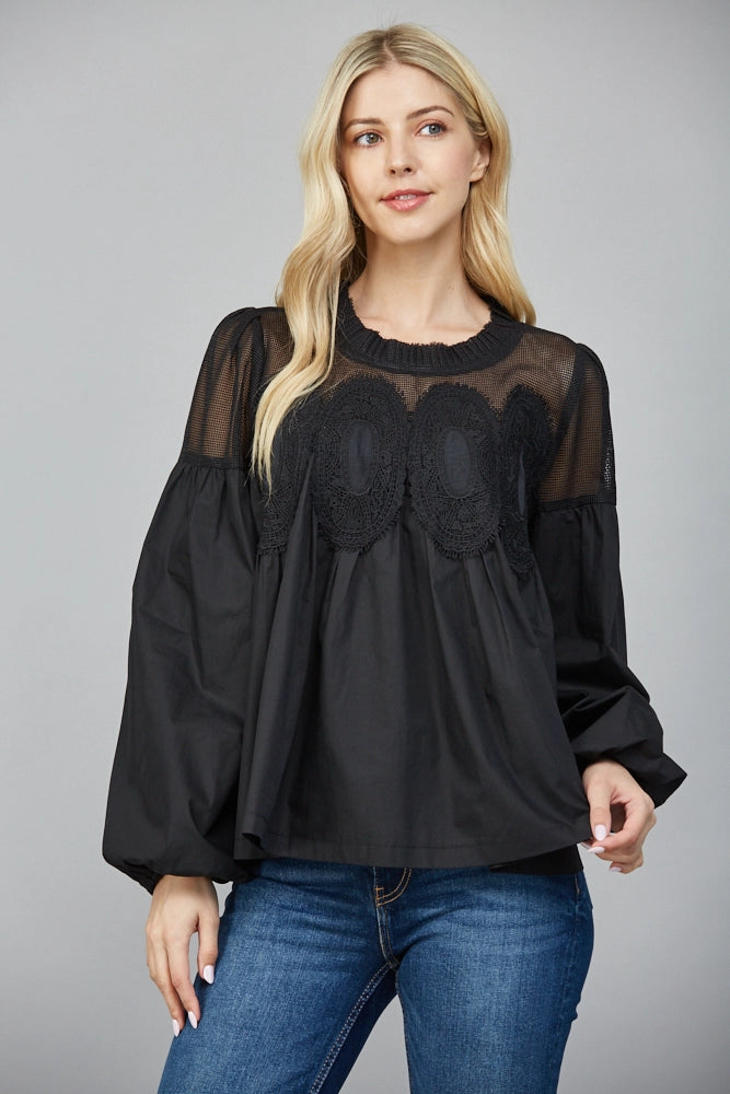 Lace Mixed Media Blouse