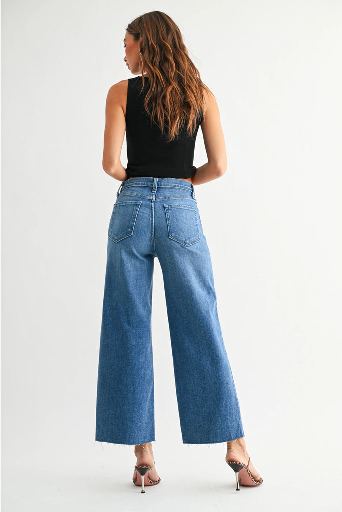 Medium Denim Scissor Cut Wide Leg Jean