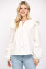 Off White Tuck Detail Tassel Trimmed Tie Neck Top