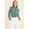 Teal Smocked Print Blouse