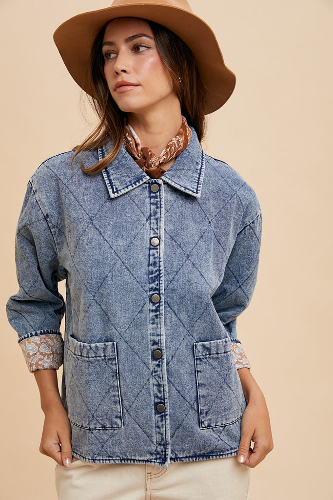 FINAL SALE - Denim Contrast Quilted Jacket