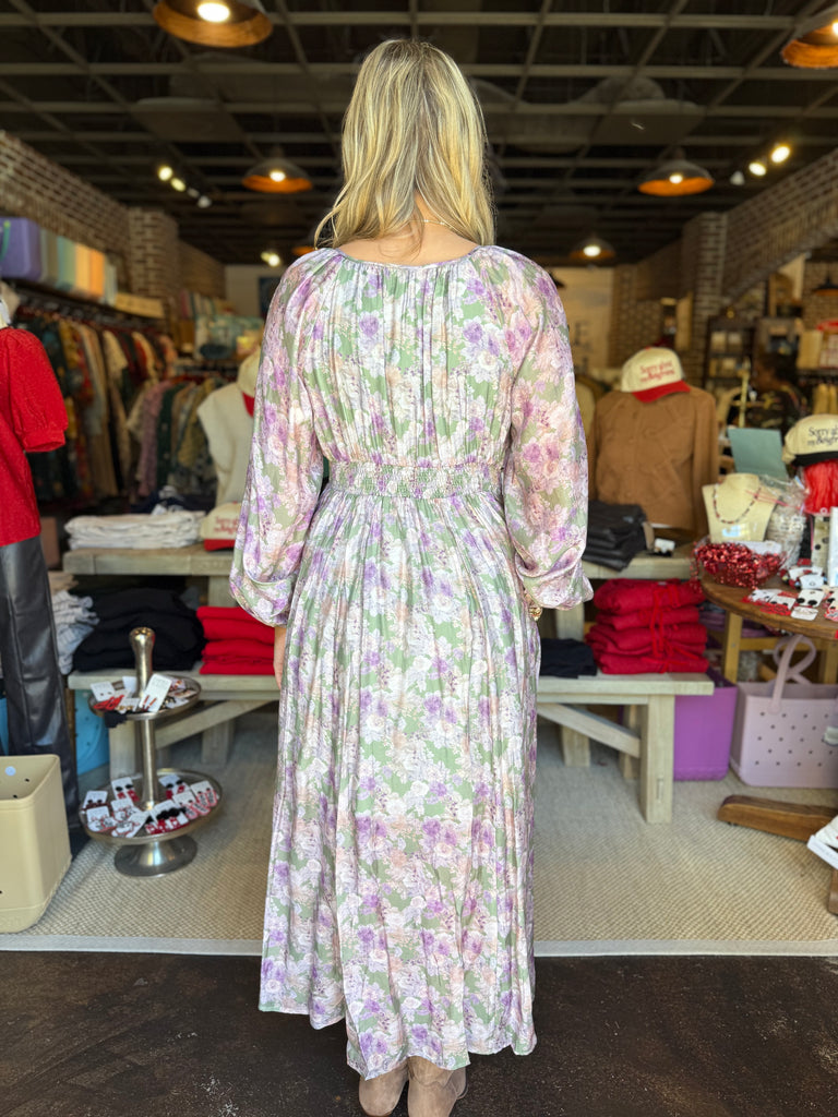 FINAL SALE - Tencel Floral Smocked Button Down Maxi Dress