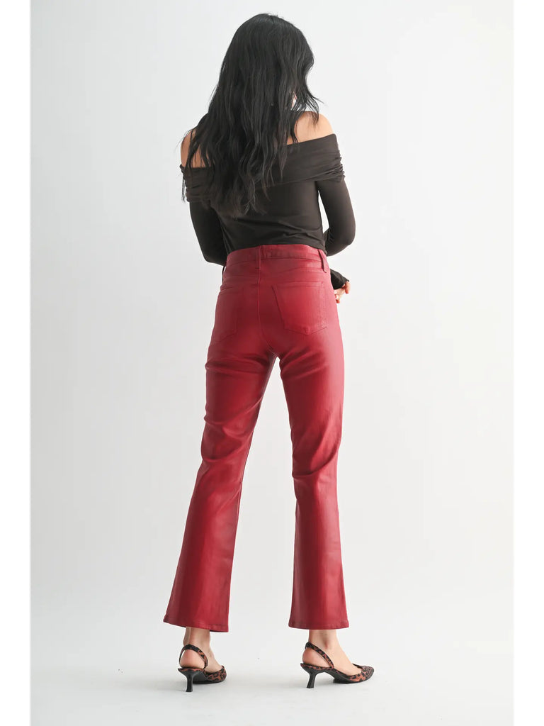 FINAL SALE - Coated Red Slim Cropped Pant