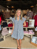 Navy Stripe Ruffle Neck Mini Dress
