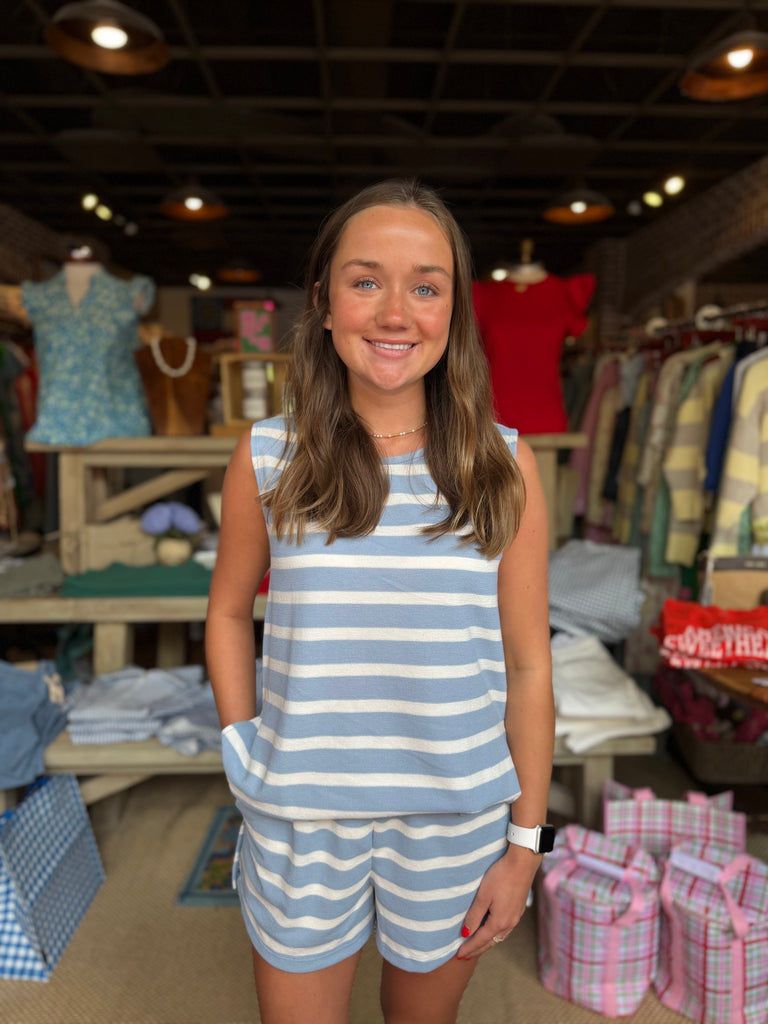 Blue & White Stripe Short Set