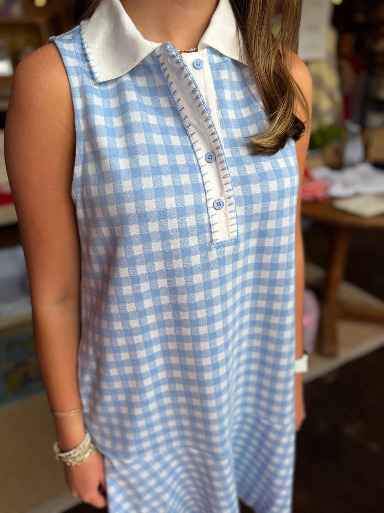 Baby Blue Gingham Knit Mini Dress
