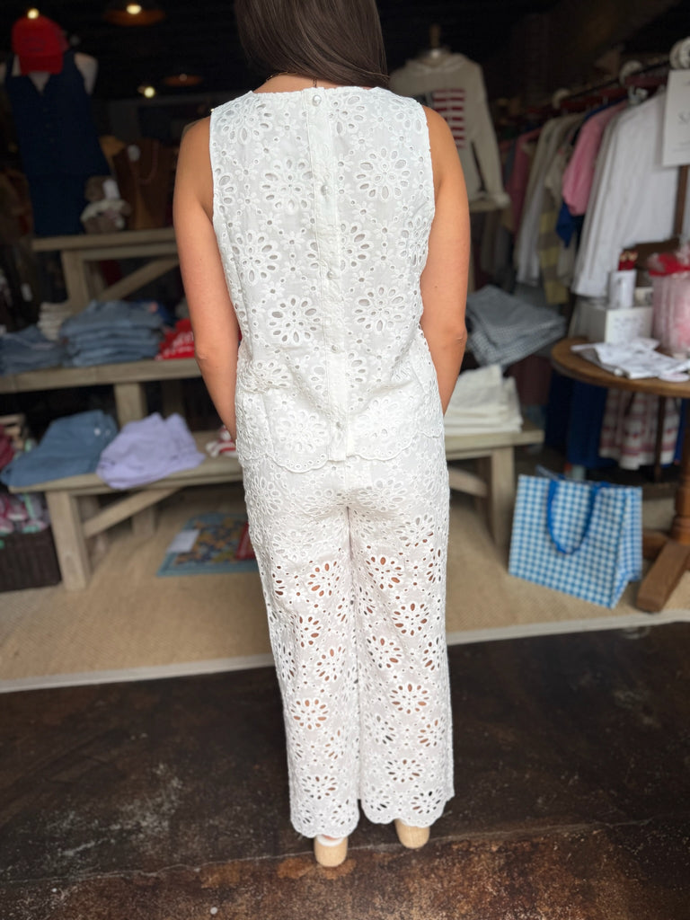 White Floral Eyelet Top