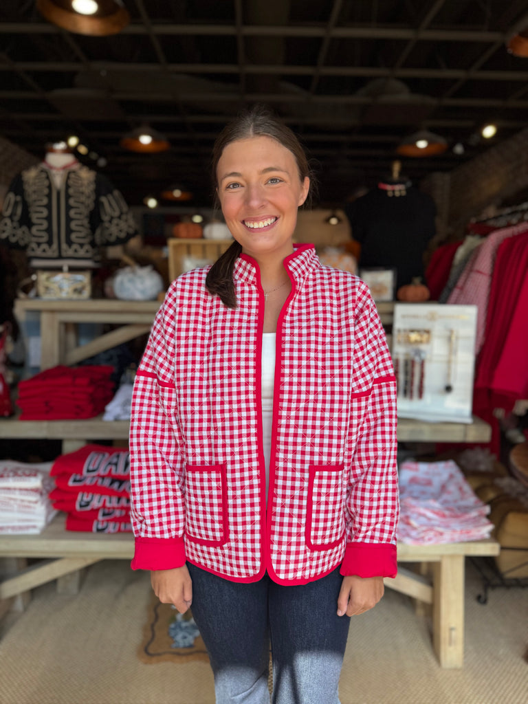 Quilted Gingham Puff Jacket