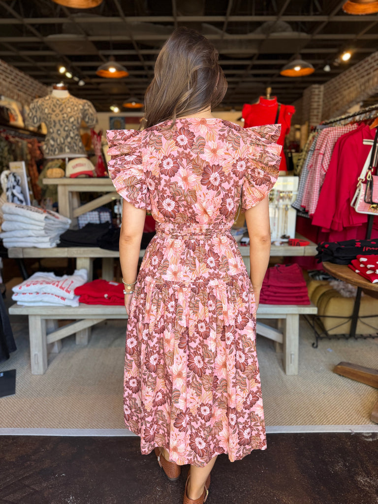 Pink Multi Ruffled Midi Dress