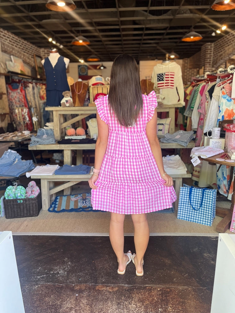 Pink Gingham Check Babydoll Mini Dress