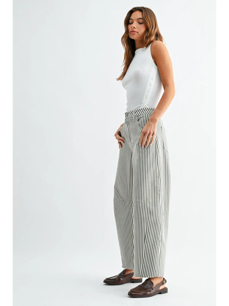 Stripe Barrel Jean w/ Seams